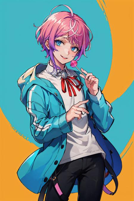 00036-3031883505-(masterpiece, best quality_1.2), , cowboy shot, solo, male focus, 1boy, amemura ramuda, smile, looking at viewer, holding lollip.jpg